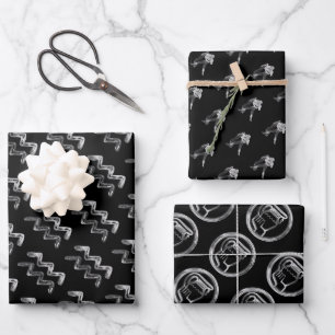 Black and Silver Look Horoscope Star Sign Aquarius Wrapping Paper Sheet