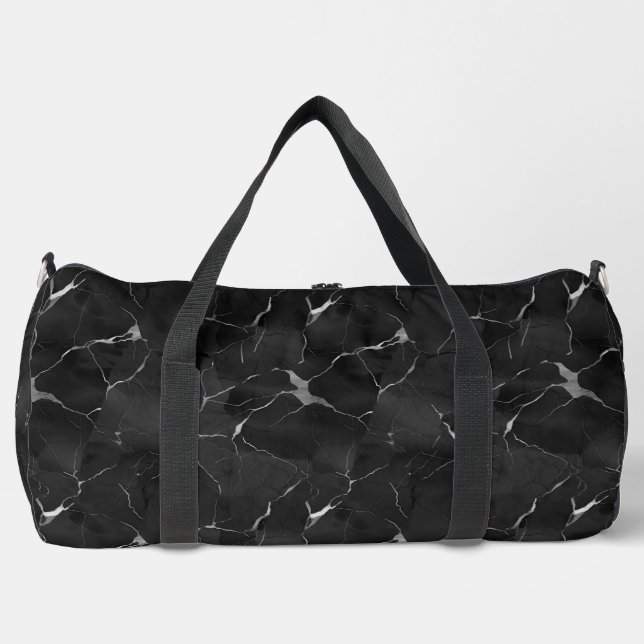 Black And Silver Marbleised  Duffle Bag (Front)