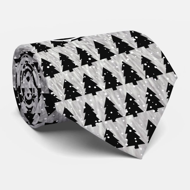 Black And Silver Metallic Christmas Tree Tie (Rolled)