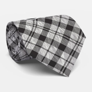 Black And Silver Metallic Plaid Neck Tie