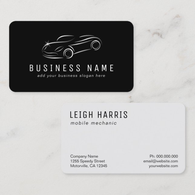 Black and Silver Metallic Sports Car Outline Auto Business Card (Front/Back)
