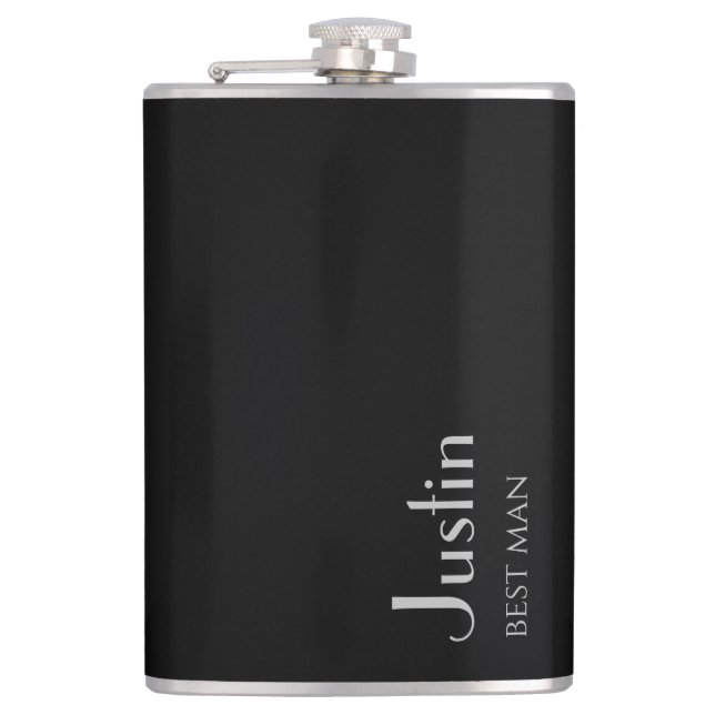 Black and Silver Modern Best Man Gift Flask (Front)