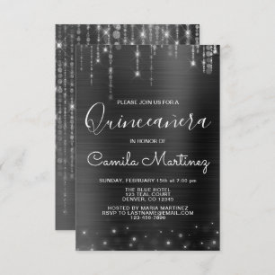 Black and Silver Modern Quinceanera Party Invitation