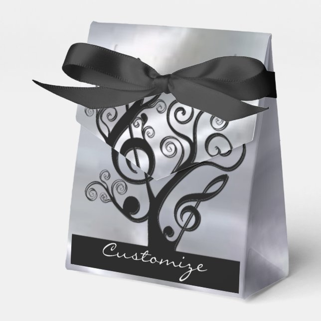 Black and Silver Music Treble Clef Tree Favour Box (Front Side)