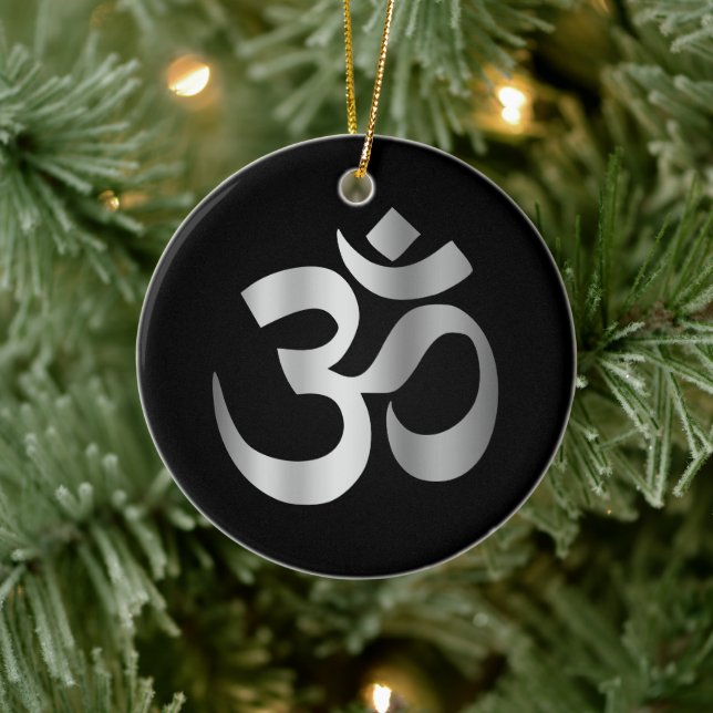 Black and Silver Om Symbol Ceramic Tree Decoration (Tree)