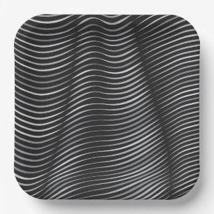 Black and Silver Optical Illusion Paper Plate