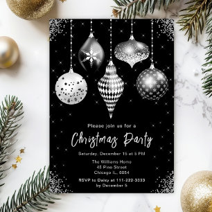 Black and Silver Ornaments Christmas Party Invitation