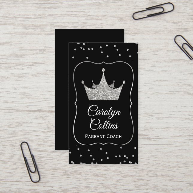 Black and Silver Pageant Coach Business Card (Front/Back In Situ)