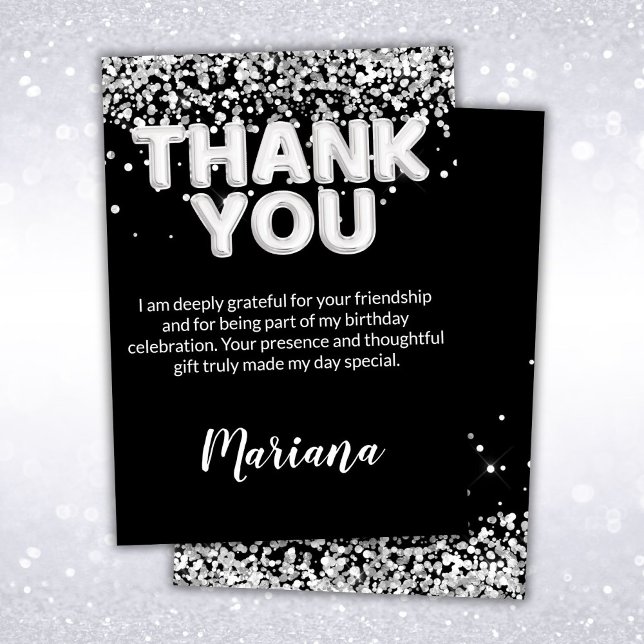 Black and Silver Party Thank You Card (Creator Uploaded)