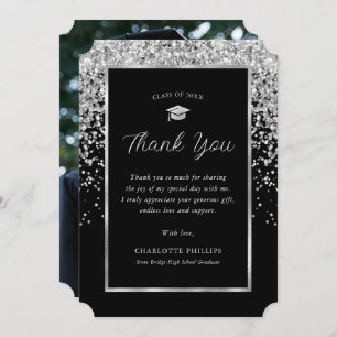Black and Silver Photo Graduation Thank You Card