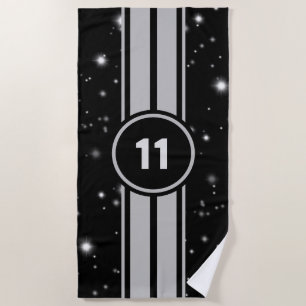Black and Silver Racing Stripes Starlight Beach Towel
