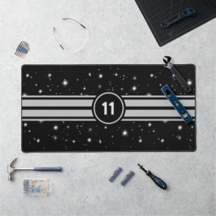 Black and Silver Racing Stripes Starlight Desk Mat