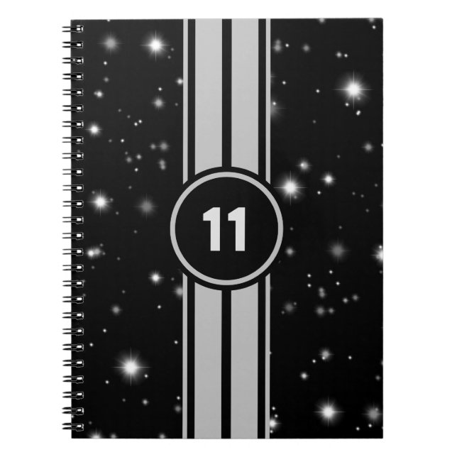Black and Silver Racing Stripes Starlight Notebook (Front)