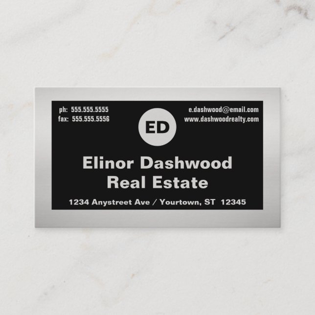 Black and Silver Real Estate Agent Business Card (Front)