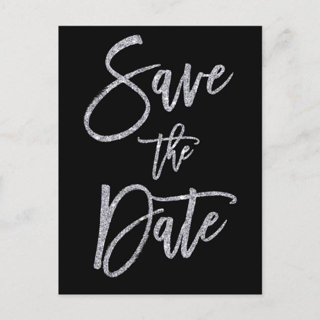 Black And Silver Save The Date Postcards (Front)