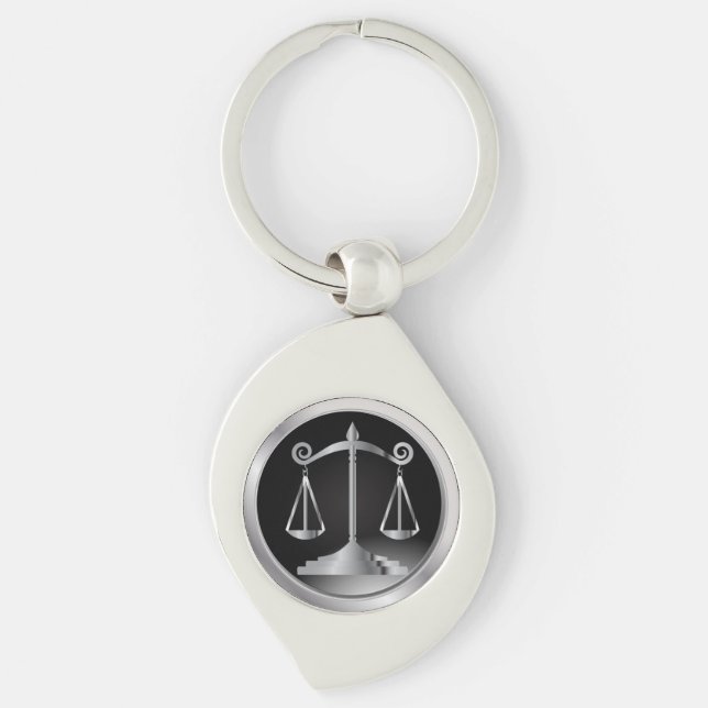 Black and Silver Scales of Justice | Law Key Ring (Front)