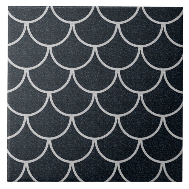 Black and Silver Scalloped Scale Pattern Tile (Front)