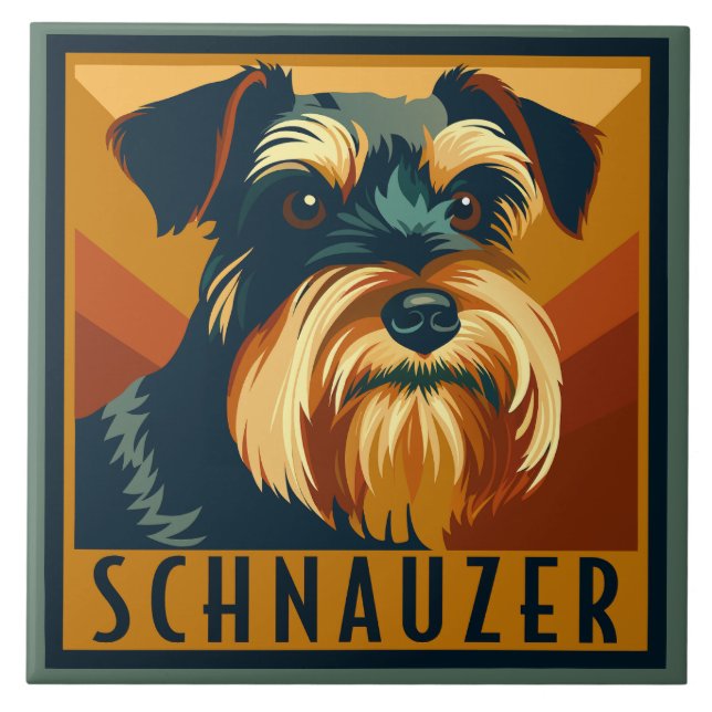 Black and Silver Schnauzer Retro Portrait Tile (Front)