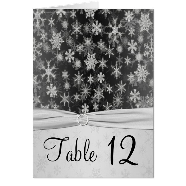 Black and Silver Snowflakes Table Number Card (Front)