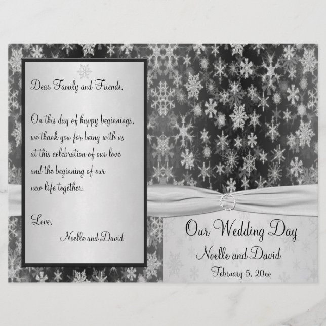 Black and Silver Snowflakes Wedding Program (Front)