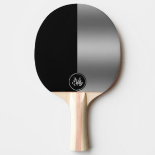 Black and silver split-screen geometric design ping pong paddle