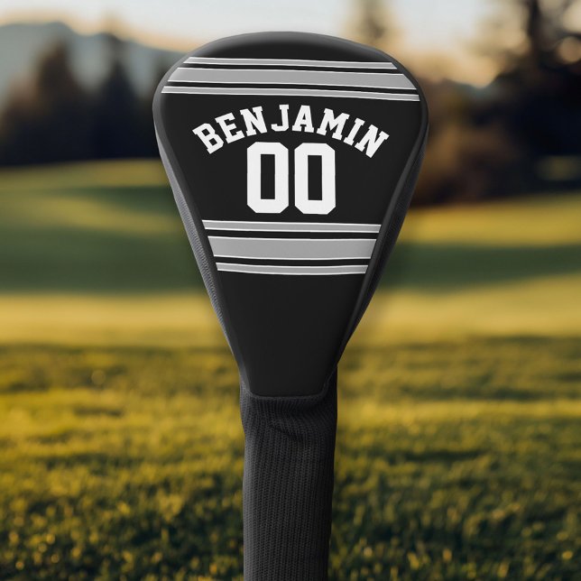 Black and Silver Sports Jersey Custom Name Number Golf Head Cover (Personalized Golf Head Cover)