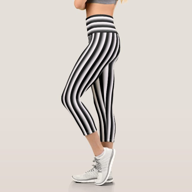 Black and Silver Striped Capri Leggings (Left)