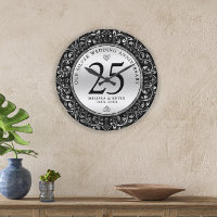 Black And Silver Swirls Circle Frame 25th Wedding