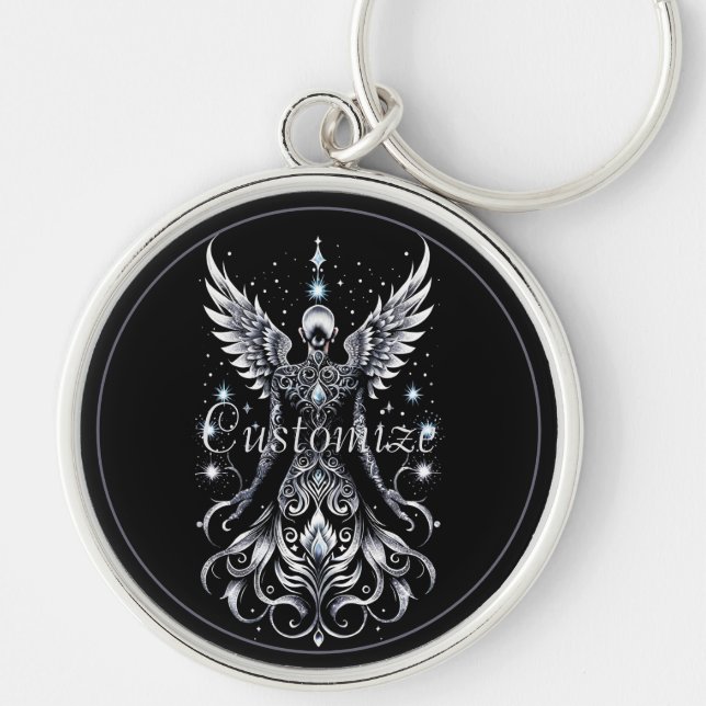 Black And Silver Tattoo Angel Key Ring (Front)