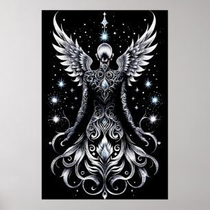 Black And Silver Tattoo Angel Poster
