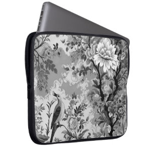 Black and Silver Toile de Fleur Laptop Sleeve