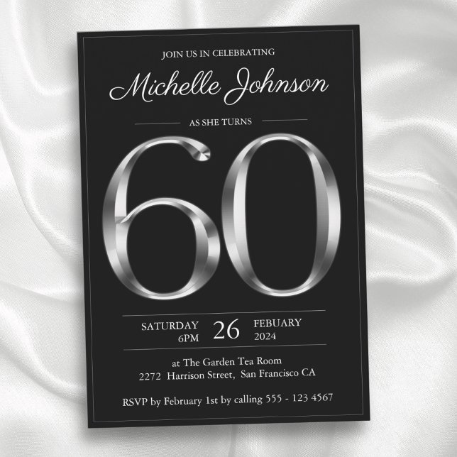 Black and Silver Typography 60th Birthday Invitation (Black and Silver Typography 60th Birthday Invitation)