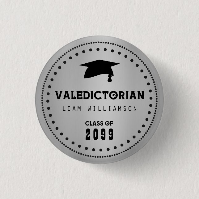 Black and Silver Valedictorian for a Guy 3 Cm Round Badge (Front)