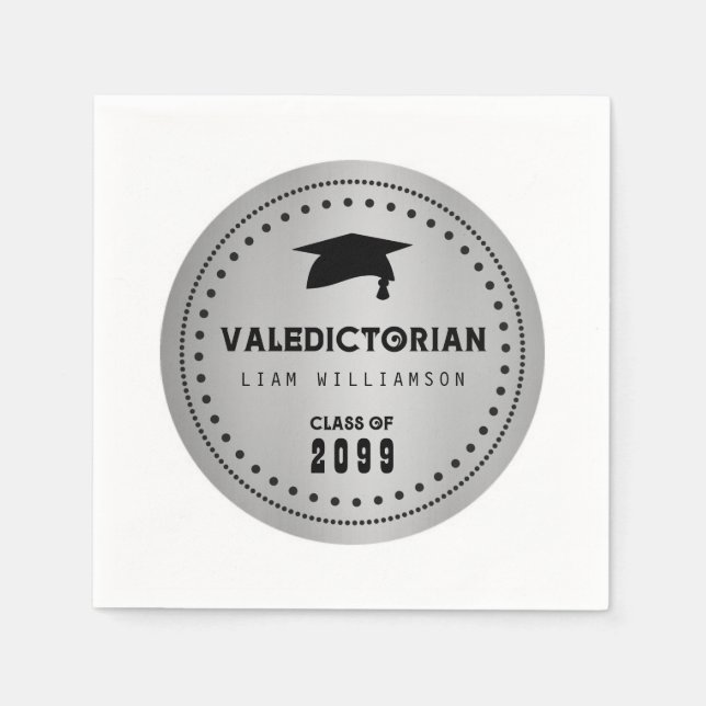 Black and Silver Valedictorian Graduation Napkin (Front)