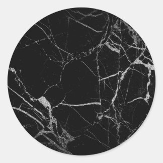 Black and Silver Vein Marble Classic Round Sticker