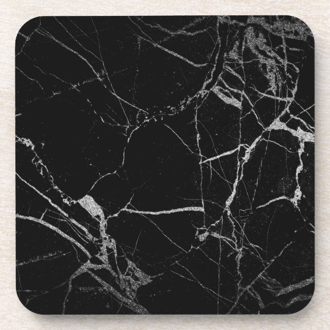 Black and Silver Vein Marble Coaster (Front)