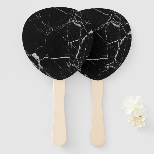 Black and Silver Vein Marble Hand Fan (Front and Back)