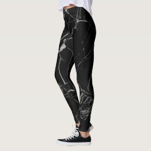 Black and Silver Vein Marble Leggings