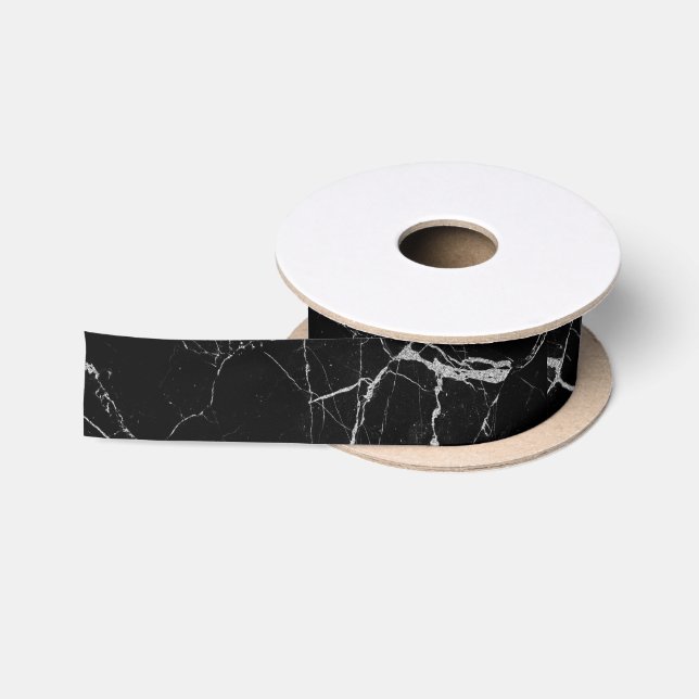 Black and Silver Vein Marble Satin Ribbon (Spool)