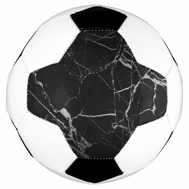 Black and Silver Vein Marble Soccer Ball (Front)