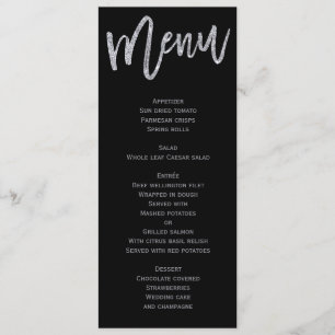 Black And Silver Wedding Menu Personalised