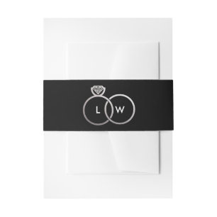 Black and Silver Wedding Ring Monogram Invitation Belly Band