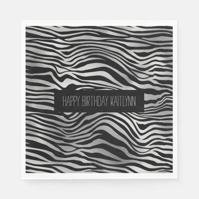 Black and Silver Zebra Print Napkin (Front)