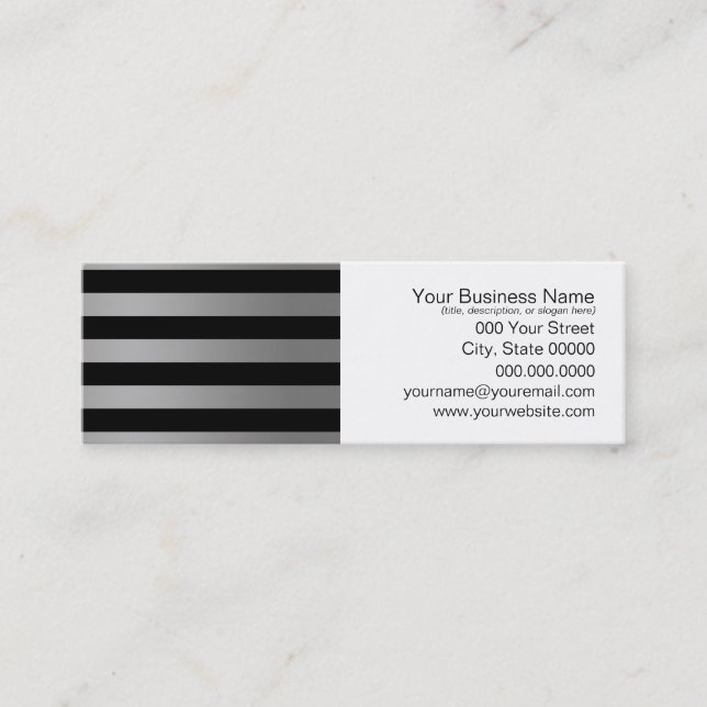 Black and Silvery Grey Stripes Pattern Mini Business Card (Front)