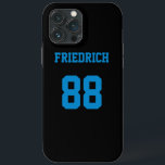 Black and Sky Blue Jersey Name Number iPhone 13 Pro Max Case<br><div class="desc">Add a name and number(s) to personalise this custom black and sky blue sports jersey inspired phone case. It is an excellent gift for a sports fan or athlete. The options to change the colour and font sizes are available.</div>