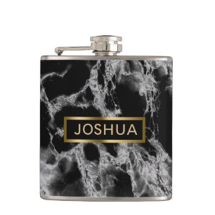 Black And Smoke Grey Marble Stone Hip Flask