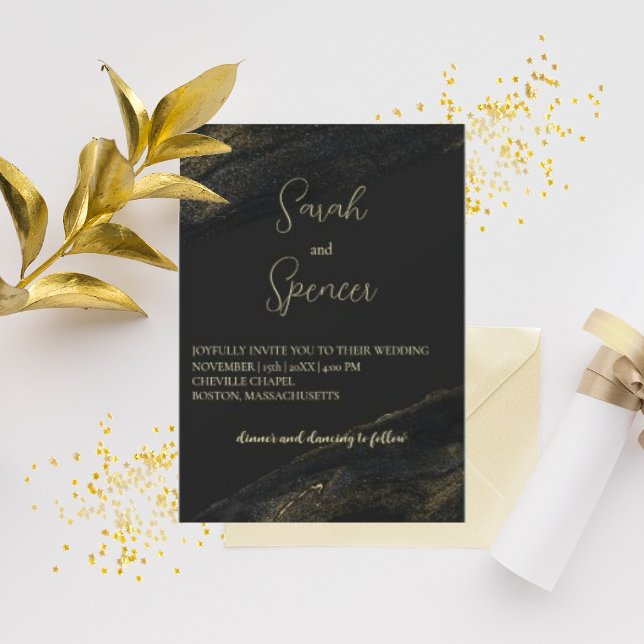 Black and Sparkly Gold Wedding Invitation (Creator Uploaded)