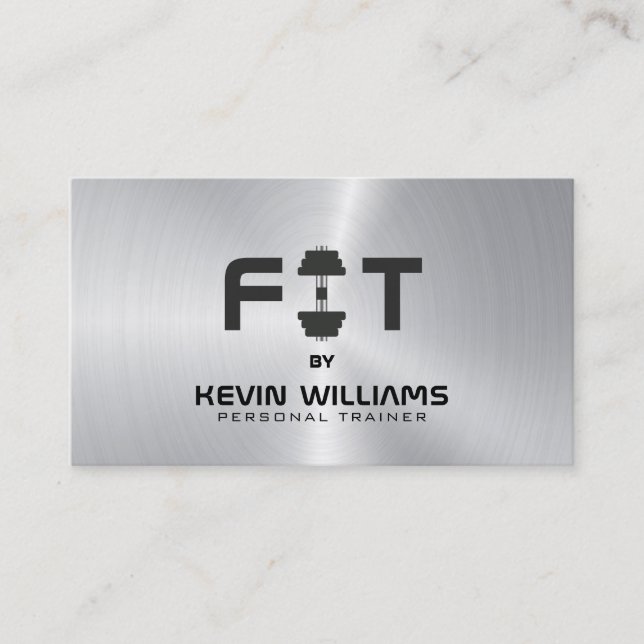 Black and steel background fitness trainer business card (Front)