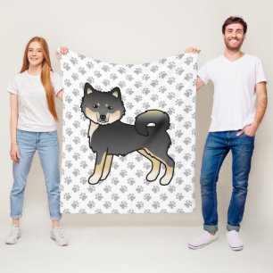 Black And Tan Alaskan Malamute Cartoon Dog & Paws Fleece Blanket