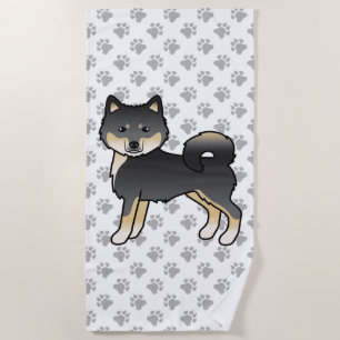 Black And Tan Alaskan Malamute Cute Cartoon Dog Beach Towel